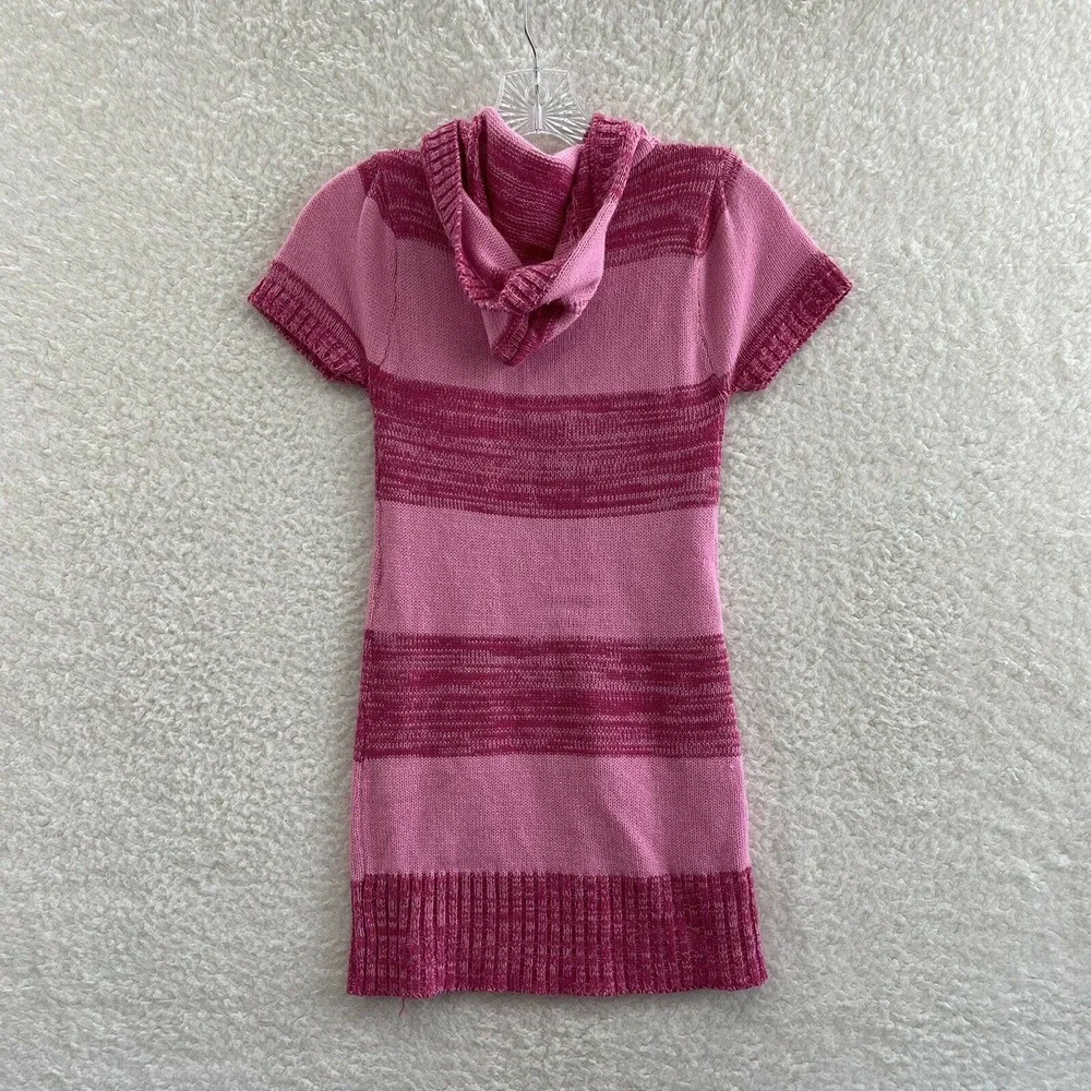 Y2K Early 2000s Dollhouse Pink Striped Hooded Knit Sweater Dress Girls L Large - Picture 2 of 6